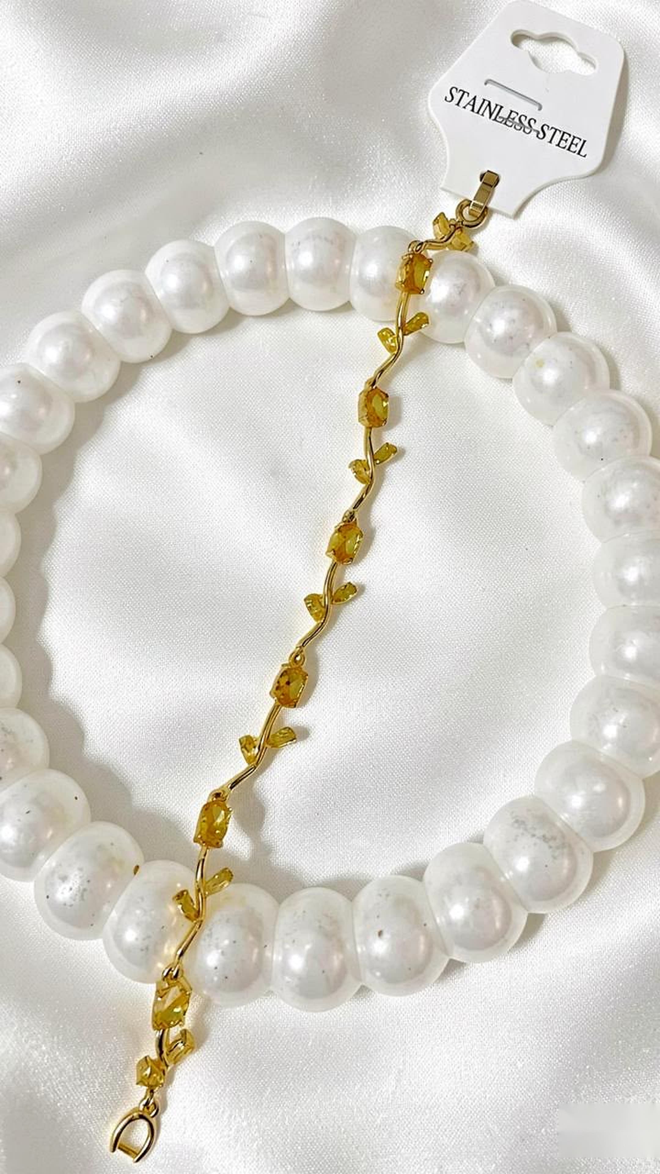 Stainless Steel Vine Branch Bracelet with Yellow Crystals (Golden Finish)