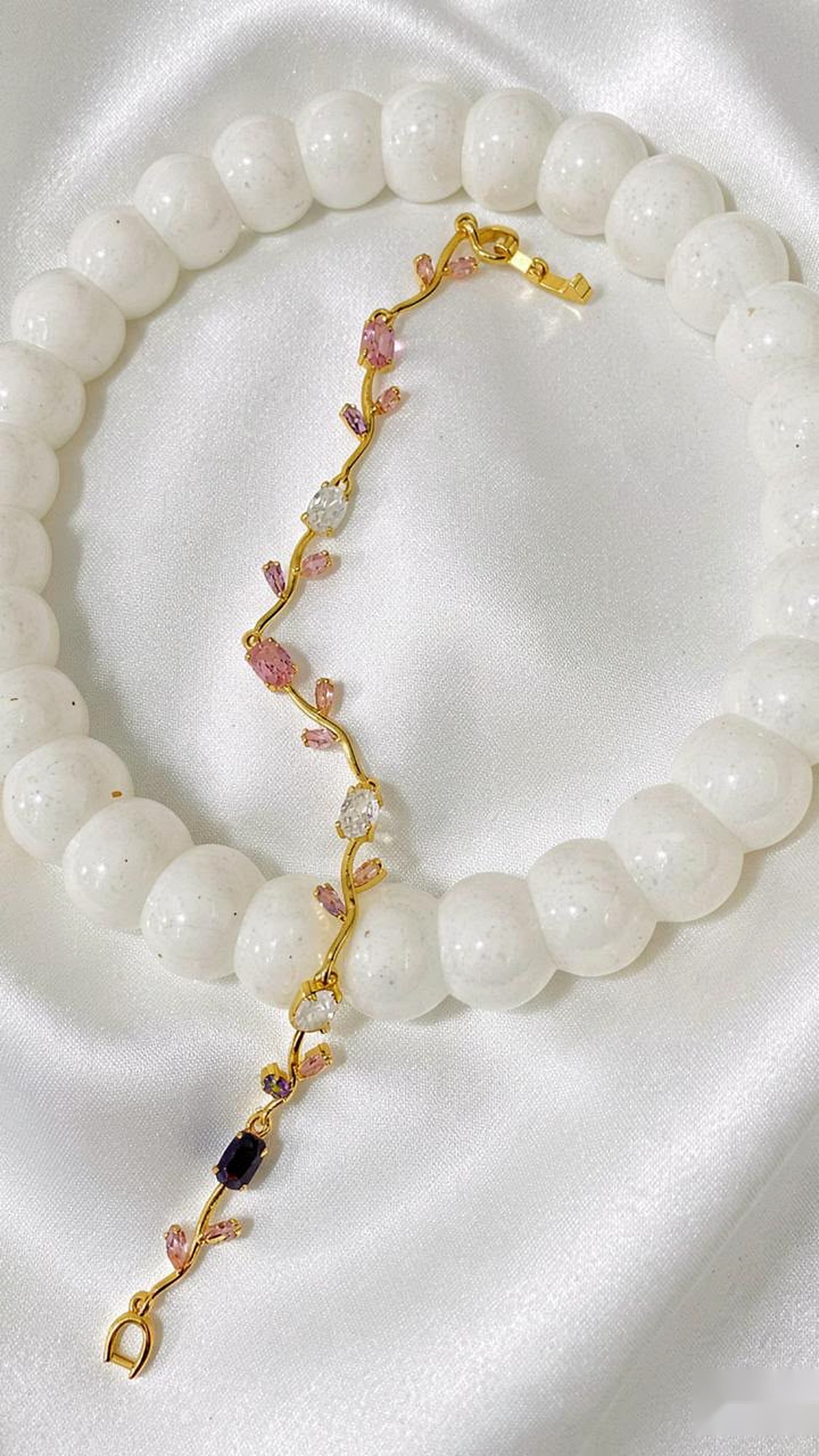 Multicolor Crystal Vine Motif Branch Bracelet (Golden Finish)