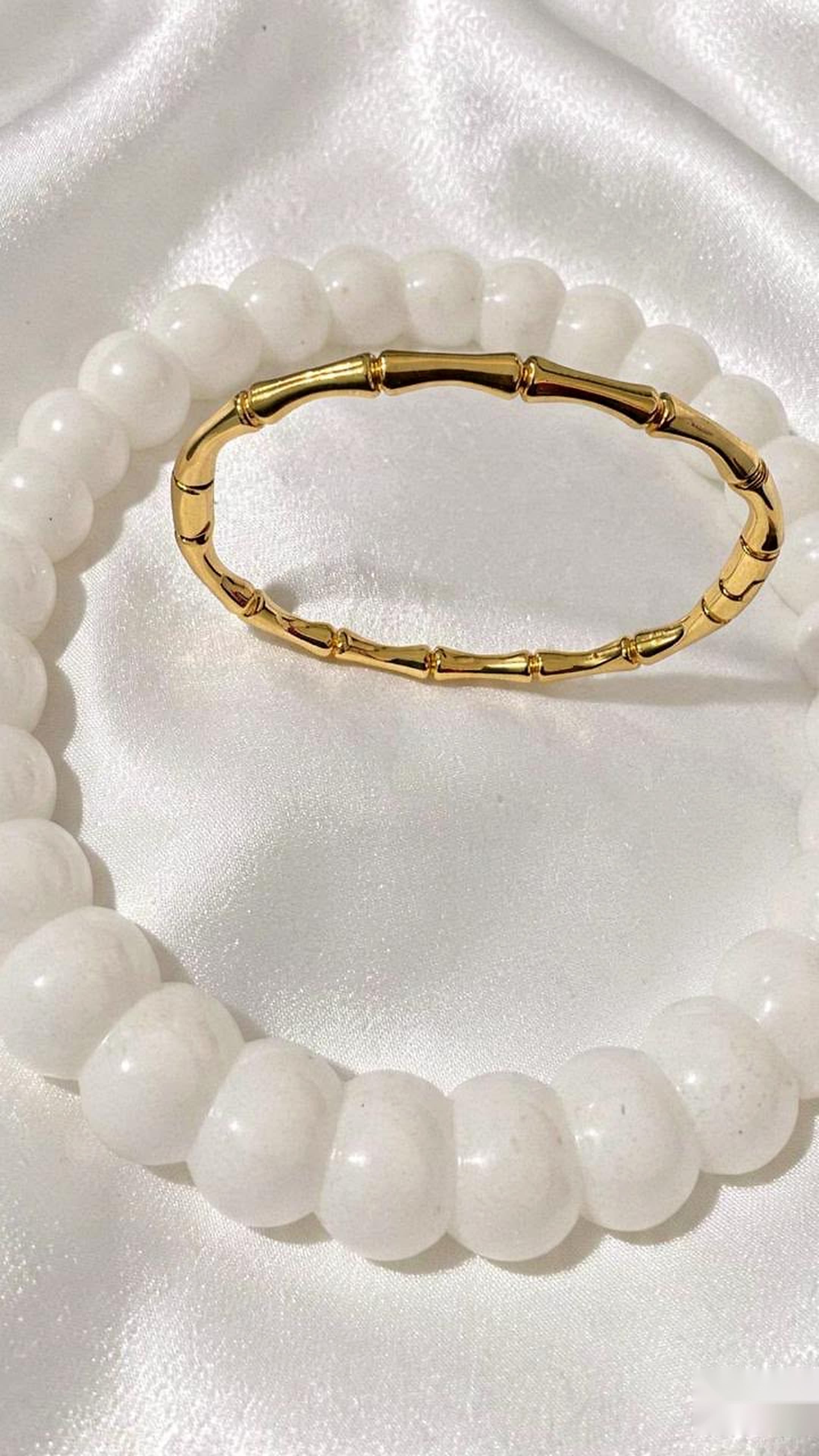 Segmented Bamboo-Motif Bangle Bracelet (Golden Finish)